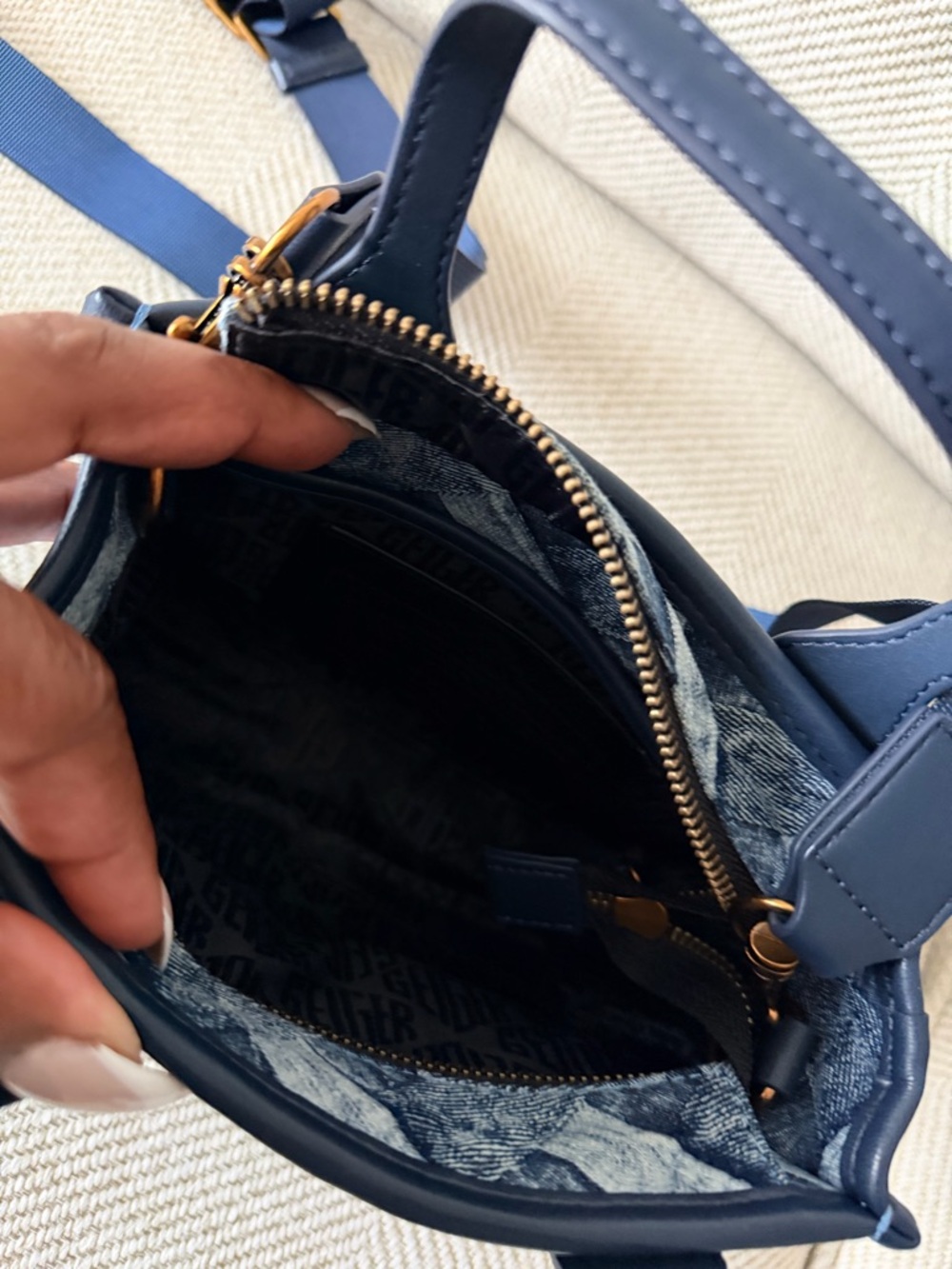 Kurt Geiger Blue Woven Denim Mini Satchel - Picture 6 of 7